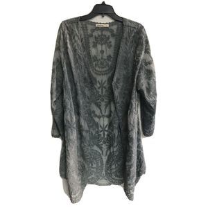 Origami by Vivian Women Cardigan Bathing Suit Cover Up  Gray Semi Sheer Embroide